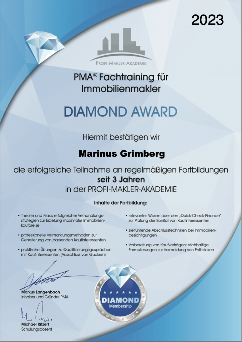 PMA Fachtrainung Diamond Award 2023